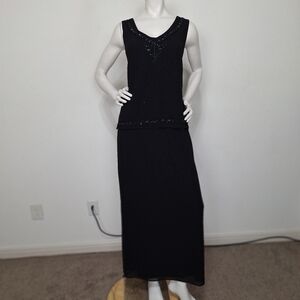 Dollar Black V-Neck Vintage Beaded Witchy Romantic Elegant Maxi Dress Size XL